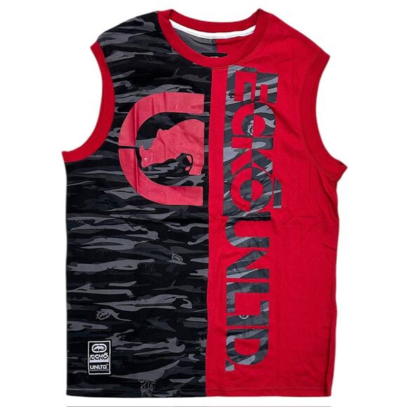 Ecko Unltd Men's Tank Top Split Panel Camo Puff Print Sleeveless Tee T-Shirt - Picture 1 of 2
